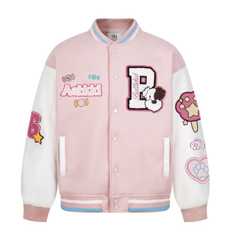 画像2: GOOD BKIDS Vintage Dog embroidery jacket embroidery baseball uniform jacket blouson ユニセックス 男女兼用 ヴィンテージ 古着風 ドッグ 刺繍 ジャケット スタジアムジャンパー スタジャン ジャケットブルゾン (2)