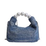 画像1: Portable Pearl Handledenim bucket bag Tote Bag  ポータブル パール 真珠 デニム バケット トート ショルダーバッグ (1)