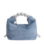 画像2: Portable Pearl Handledenim bucket bag Tote Bag  ポータブル パール 真珠 デニム バケット トート ショルダーバッグ (2)