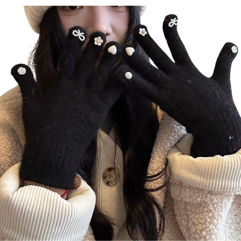 画像3: Women's Pearl & Heart Touchscreen Compatible Five-Finger Gloves　パール&ハート5本指手袋　グローブ　スマホ対応 (3)