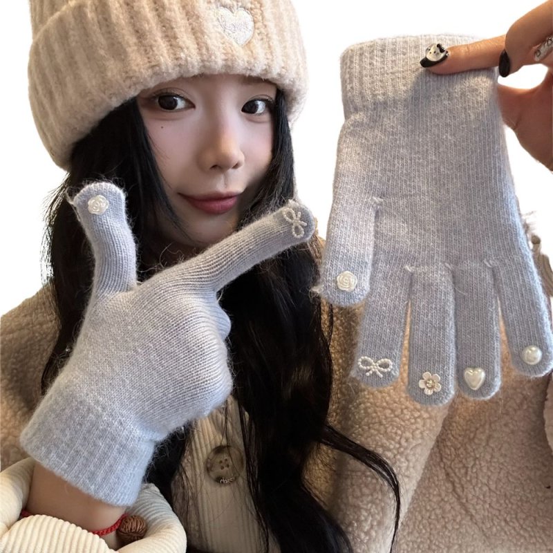 画像4: Women's Pearl & Heart Touchscreen Compatible Five-Finger Gloves　パール&ハート5本指手袋　グローブ　スマホ対応 (4)