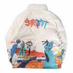 画像5: Graffiti print stand collar down jacket coat blouson  ユニセックス 男女兼用 グラフィティプリントダウンジャケット コートスタンドカラー ブルゾン (5)