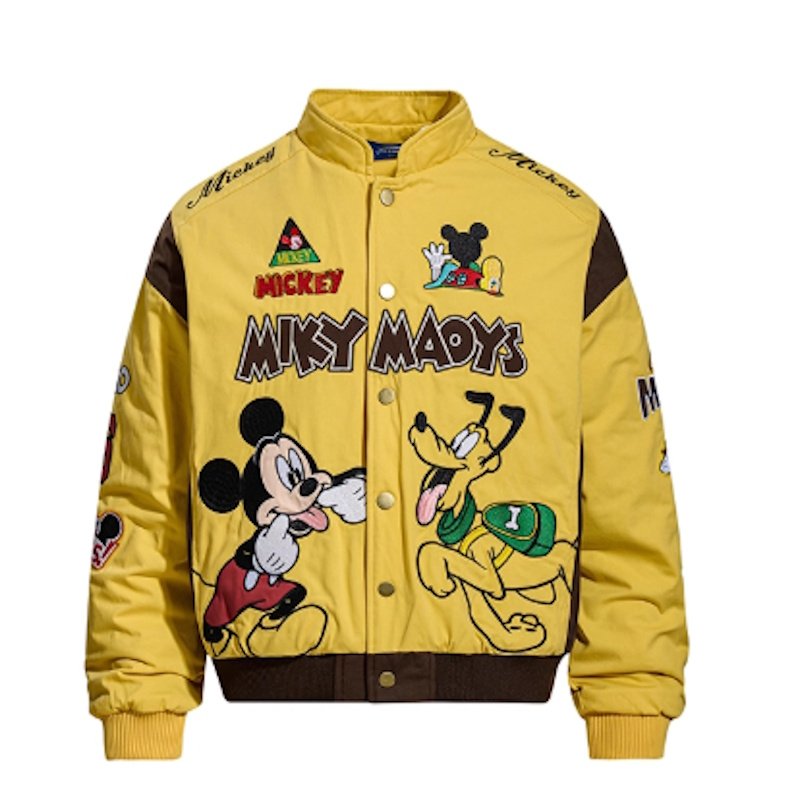 画像2: Mickey Mouse & Pluto stand-collar quilted stadium jacket baseball uniform jacket blouson ユニセックス 男女兼用ミッキーマウス＆プルートスタンドカラー 中綿キルティングジャケットスタジアムジャンパー スタジャンブルゾン (2)