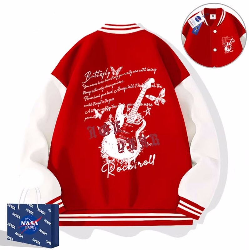 画像3: Rock and roll guitar  jacket baseball uniform jacket blouson ユニセックス 男女兼用 ロックンロールギター刺繍 ジャケット スタジアムジャンパー スタジャン ジャケットブルゾン (3)