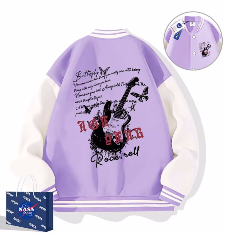 画像5: Rock and roll guitar  jacket baseball uniform jacket blouson ユニセックス 男女兼用 ロックンロールギター刺繍 ジャケット スタジアムジャンパー スタジャン ジャケットブルゾン (5)