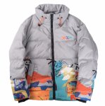 画像1: Graffiti print stand collar down jacket coat blouson  ユニセックス 男女兼用 グラフィティプリントダウンジャケット コートスタンドカラー ブルゾン (1)