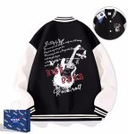 画像4: Rock and roll guitar  jacket baseball uniform jacket blouson ユニセックス 男女兼用 ロックンロールギター刺繍 ジャケット スタジアムジャンパー スタジャン ジャケットブルゾン (4)