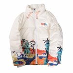 画像3: Graffiti print stand collar down jacket coat blouson  ユニセックス 男女兼用 グラフィティプリントダウンジャケット コートスタンドカラー ブルゾン (3)