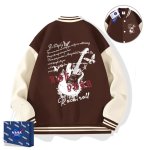 画像2: Rock and roll guitar  jacket baseball uniform jacket blouson ユニセックス 男女兼用 ロックンロールギター刺繍 ジャケット スタジアムジャンパー スタジャン ジャケットブルゾン (2)