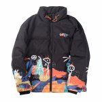 画像2: Graffiti print stand collar down jacket coat blouson  ユニセックス 男女兼用 グラフィティプリントダウンジャケット コートスタンドカラー ブルゾン (2)