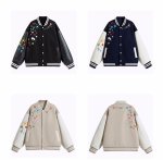 画像5: Floral and pop embroidered leather sleeve varsity jacket baseball uniform jacket blouson ユニセックス 男女兼用 花柄&ポップ刺繍レザースリーブ スタジアムジャンパー スタジャン ジャケットブルゾン (5)