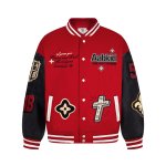 画像4: Cross and lily embroidery stadium jacket baseball uniform jacket blouson ユニセックス 男女兼用クロス&リリーゆり刺繍 ジャケット スタジアムジャンパー スタジャン ジャケットブルゾン (4)