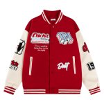 画像2: DKHT & logo embroidery stadium jacket baseball uniform jacket blouson ユニセックス 男女兼用DKHT&ロゴ刺繍 ジャケット スタジアムジャンパー スタジャン ジャケットブルゾン (2)
