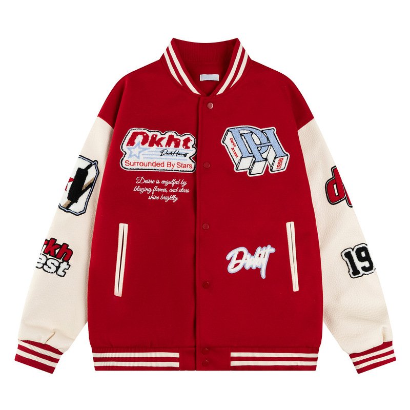 画像2: DKHT & logo embroidery stadium jacket baseball uniform jacket blouson ユニセックス 男女兼用DKHT&ロゴ刺繍 ジャケット スタジアムジャンパー スタジャン ジャケットブルゾン (2)