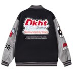 画像6: DKHT & logo embroidery stadium jacket baseball uniform jacket blouson ユニセックス 男女兼用DKHT&ロゴ刺繍 ジャケット スタジアムジャンパー スタジャン ジャケットブルゾン (6)