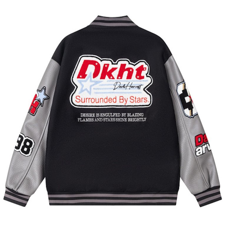 画像6: DKHT & logo embroidery stadium jacket baseball uniform jacket blouson ユニセックス 男女兼用DKHT&ロゴ刺繍 ジャケット スタジアムジャンパー スタジャン ジャケットブルゾン (6)