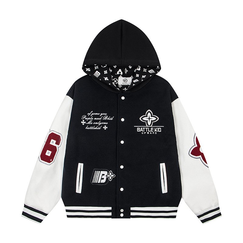 画像4: Hoodie colorblock stadium jacket baseball uniform jacket blouson ユニセックス 男女兼用フーディカラーブロック 家紋刺繍 ジャケット スタジアムジャンパー スタジャン ジャケットブルゾン (4)