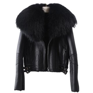 Oversized Real Fox Fur Collar with Genuine Sheepskin Leather