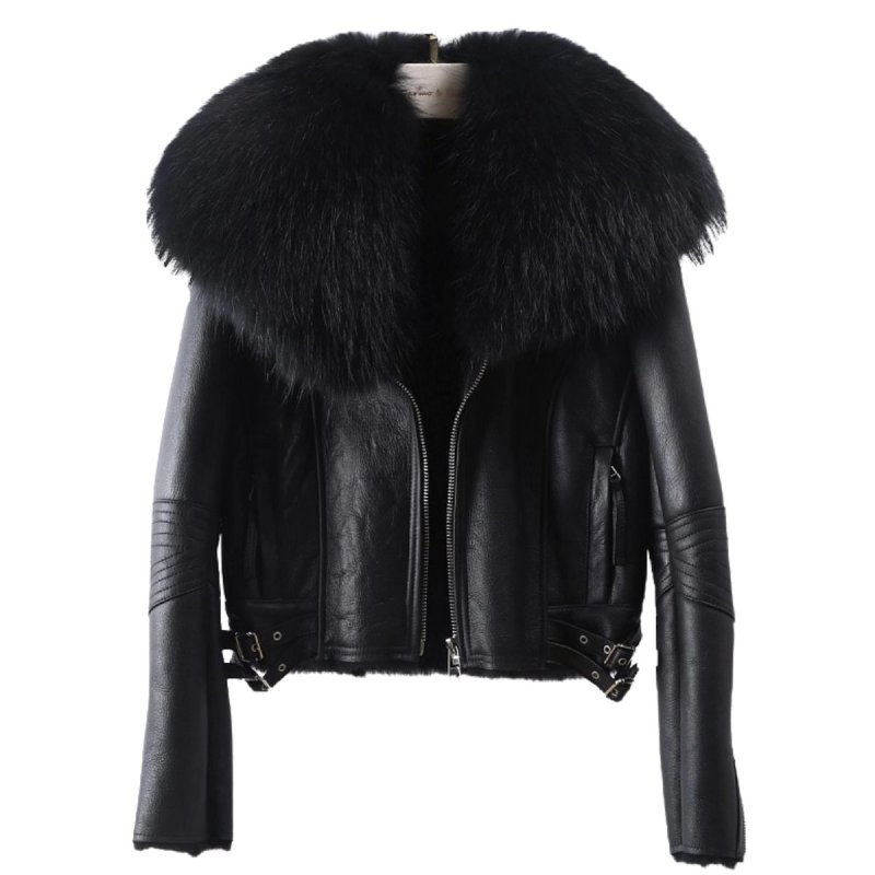 画像1: 25 Women Fox Fur Sheep Skin Real Leather Riders Jacket  リアルシープスキンライダース フォックスファーコート ジャケット (1)