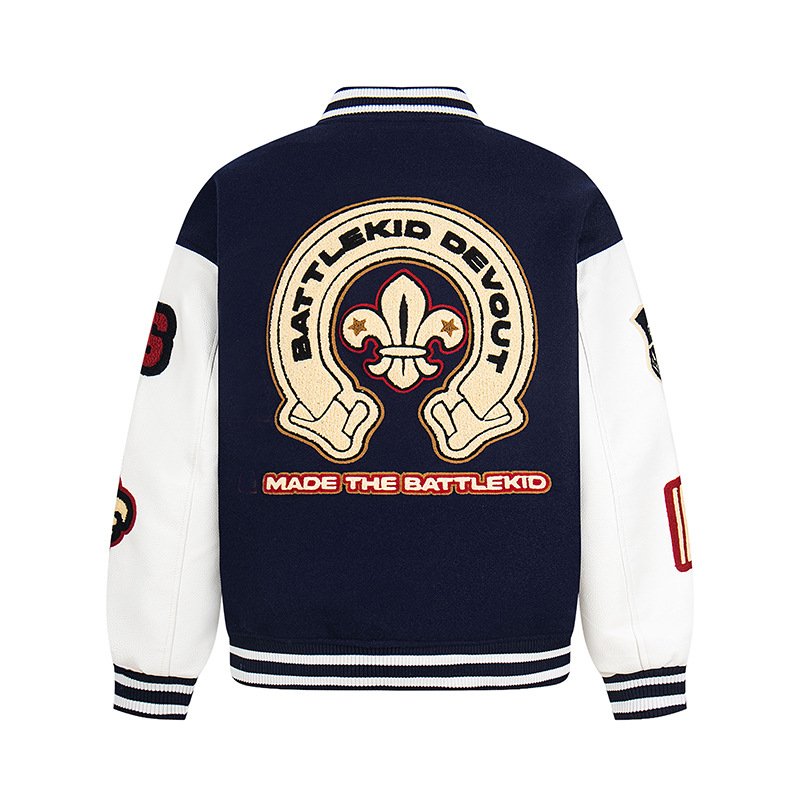 画像7: Cross and lily embroidery stadium jacket baseball uniform jacket blouson ユニセックス 男女兼用クロス&リリーゆり刺繍 ジャケット スタジアムジャンパー スタジャン ジャケットブルゾン (7)