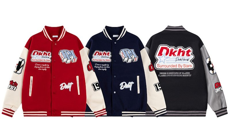 画像1: DKHT & logo embroidery stadium jacket baseball uniform jacket blouson ユニセックス 男女兼用DKHT&ロゴ刺繍 ジャケット スタジアムジャンパー スタジャン ジャケットブルゾン (1)
