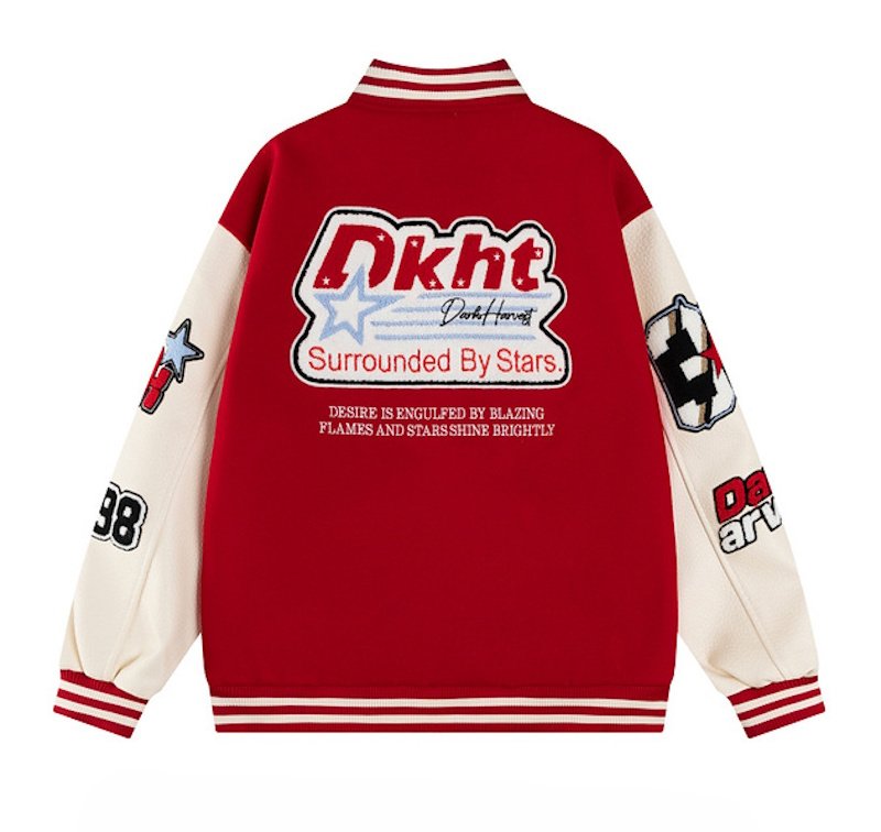 画像5: DKHT & logo embroidery stadium jacket baseball uniform jacket blouson ユニセックス 男女兼用DKHT&ロゴ刺繍 ジャケット スタジアムジャンパー スタジャン ジャケットブルゾン (5)