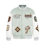 画像2: Cross and lily embroidery stadium jacket baseball uniform jacket blouson ユニセックス 男女兼用クロス&リリーゆり刺繍 ジャケット スタジアムジャンパー スタジャン ジャケットブルゾン (2)