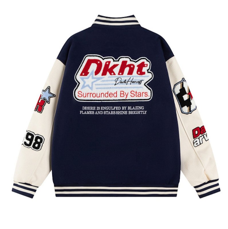 画像7: DKHT & logo embroidery stadium jacket baseball uniform jacket blouson ユニセックス 男女兼用DKHT&ロゴ刺繍 ジャケット スタジアムジャンパー スタジャン ジャケットブルゾン (7)