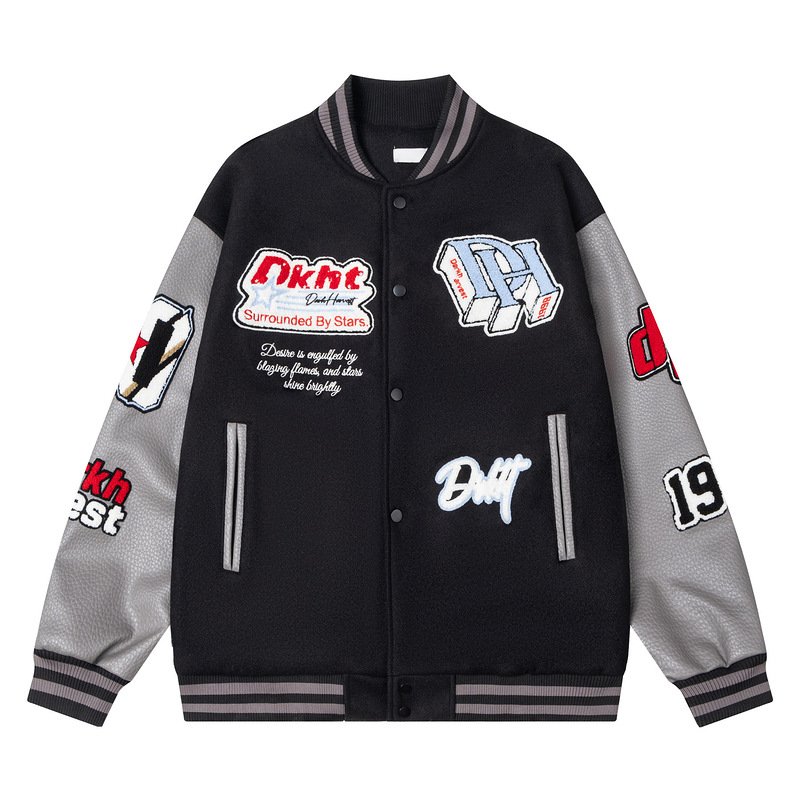 画像3: DKHT & logo embroidery stadium jacket baseball uniform jacket blouson ユニセックス 男女兼用DKHT&ロゴ刺繍 ジャケット スタジアムジャンパー スタジャン ジャケットブルゾン (3)