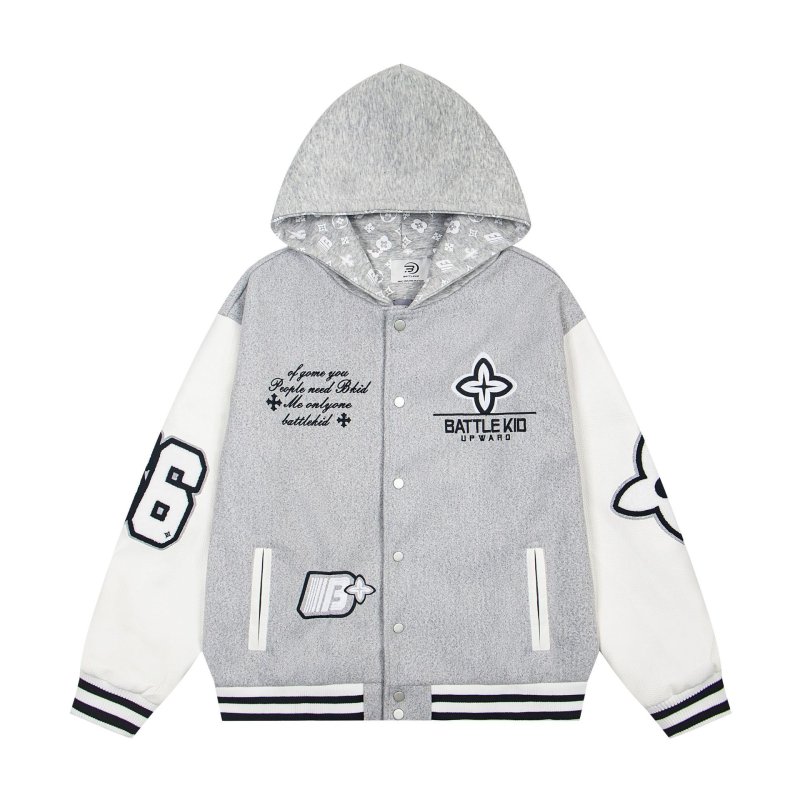 画像3: Hoodie colorblock stadium jacket baseball uniform jacket blouson ユニセックス 男女兼用フーディカラーブロック 家紋刺繍 ジャケット スタジアムジャンパー スタジャン ジャケットブルゾン (3)