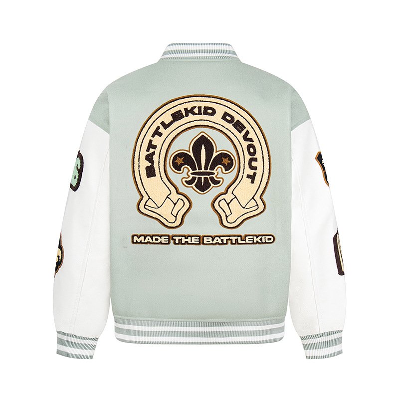 画像3: Cross and lily embroidery stadium jacket baseball uniform jacket blouson ユニセックス 男女兼用クロス&リリーゆり刺繍 ジャケット スタジアムジャンパー スタジャン ジャケットブルゾン (3)