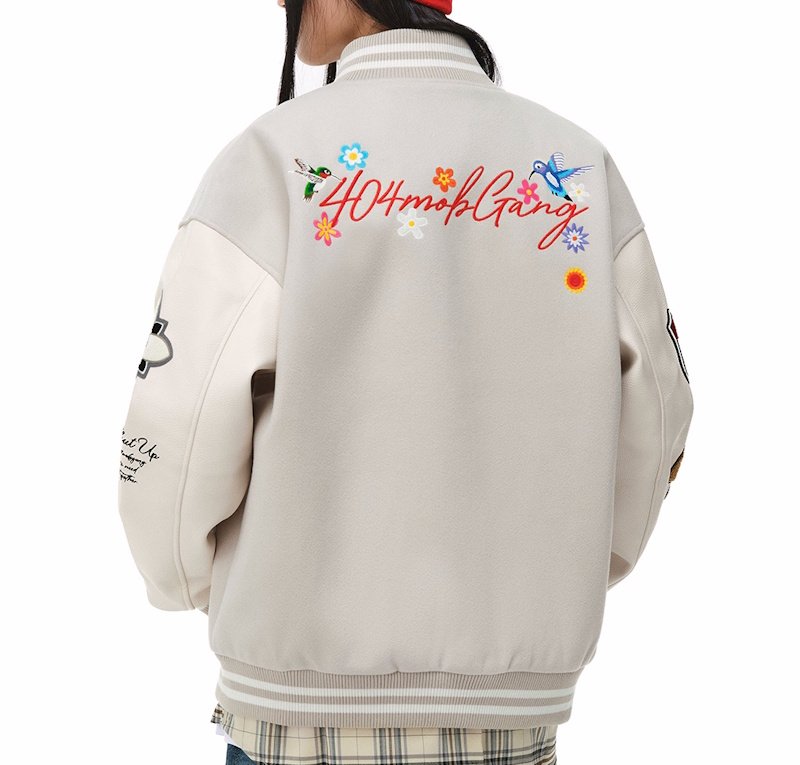 画像4: 404 Bird & Flower Embroidery stadium jacket baseball uniform jacket blouson ユニセックス 男女兼用404バード&フラワー刺繍 ジャケット スタジアムジャンパー スタジャン ジャケットブルゾン (4)