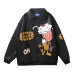 画像2: Garfield embroidered leather jacket stadium baseball uniform jacket blouson ユニセックス 男女兼用 ガーフィールド刺繍レザージャケットスタジアムジャンパー スタジャン ジャケットブルゾン (2)