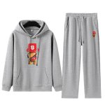 画像1: Stylish hip-hop bear print sweatshirt hoodie and pants set　ユニセックス男女兼用 おしゃれなヒップホップベアプリントスウェット フーディ&パンツ セットアップ (1)