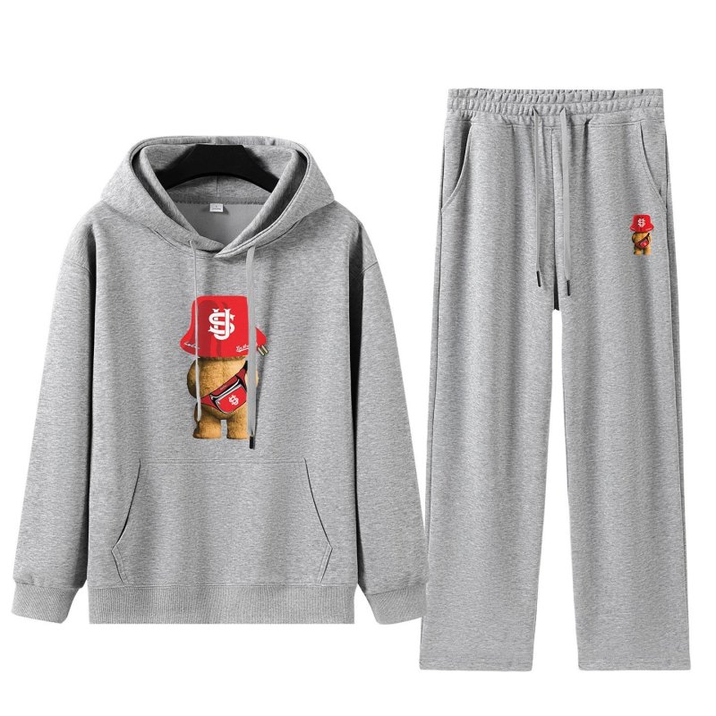 画像1: Stylish hip-hop bear print sweatshirt hoodie and pants set　ユニセックス男女兼用 おしゃれなヒップホップベアプリントスウェット フーディ&パンツ セットアップ (1)