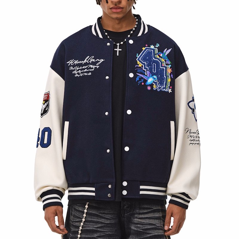 画像7: 404 Bird & Flower Embroidery stadium jacket baseball uniform jacket blouson ユニセックス 男女兼用404バード&フラワー刺繍 ジャケット スタジアムジャンパー スタジャン ジャケットブルゾン (7)