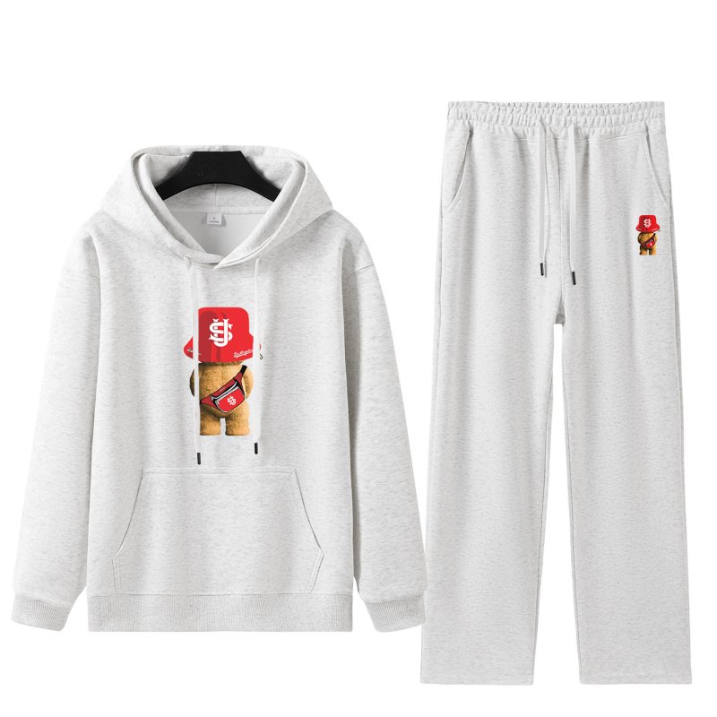画像3: Stylish hip-hop bear print sweatshirt hoodie and pants set　ユニセックス男女兼用 おしゃれなヒップホップベアプリントスウェット フーディ&パンツ セットアップ (3)