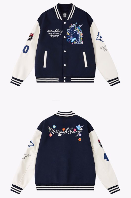 画像5: 404 Bird & Flower Embroidery stadium jacket baseball uniform jacket blouson ユニセックス 男女兼用404バード&フラワー刺繍 ジャケット スタジアムジャンパー スタジャン ジャケットブルゾン (5)