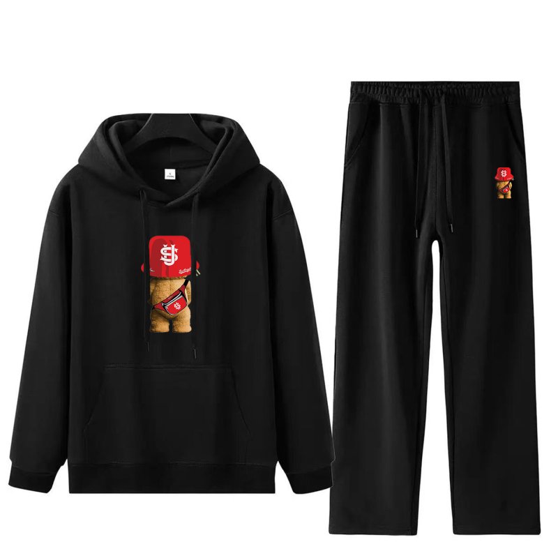 画像2: Stylish hip-hop bear print sweatshirt hoodie and pants set　ユニセックス男女兼用 おしゃれなヒップホップベアプリントスウェット フーディ&パンツ セットアップ (2)