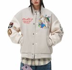 画像2: 404 Bird & Flower Embroidery stadium jacket baseball uniform jacket blouson ユニセックス 男女兼用404バード&フラワー刺繍 ジャケット スタジアムジャンパー スタジャン ジャケットブルゾン (2)