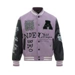 画像1: Alphabet Letter Embroidered Leather Sleeve stadium jacket baseball uniform jacket blouson ユニセックス 男女兼用レターロゴ刺繍レザースリーブ ジャケット スタジアムジャンパー スタジャン ジャケットブルゾン (1)