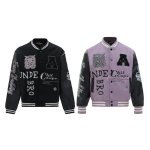 画像3: Alphabet Letter Embroidered Leather Sleeve stadium jacket baseball uniform jacket blouson ユニセックス 男女兼用レターロゴ刺繍レザースリーブ ジャケット スタジアムジャンパー スタジャン ジャケットブルゾン (3)