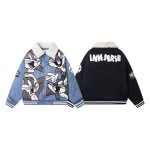 画像5: Bugs Bunny denim fur collar stadium jacket baseball uniform jacket blouson ユニセックス 男女兼用バックスバニー刺繍ファーカラーデニムジャケット スタジアムジャンパー スタジャン ジャケットブルゾン (5)