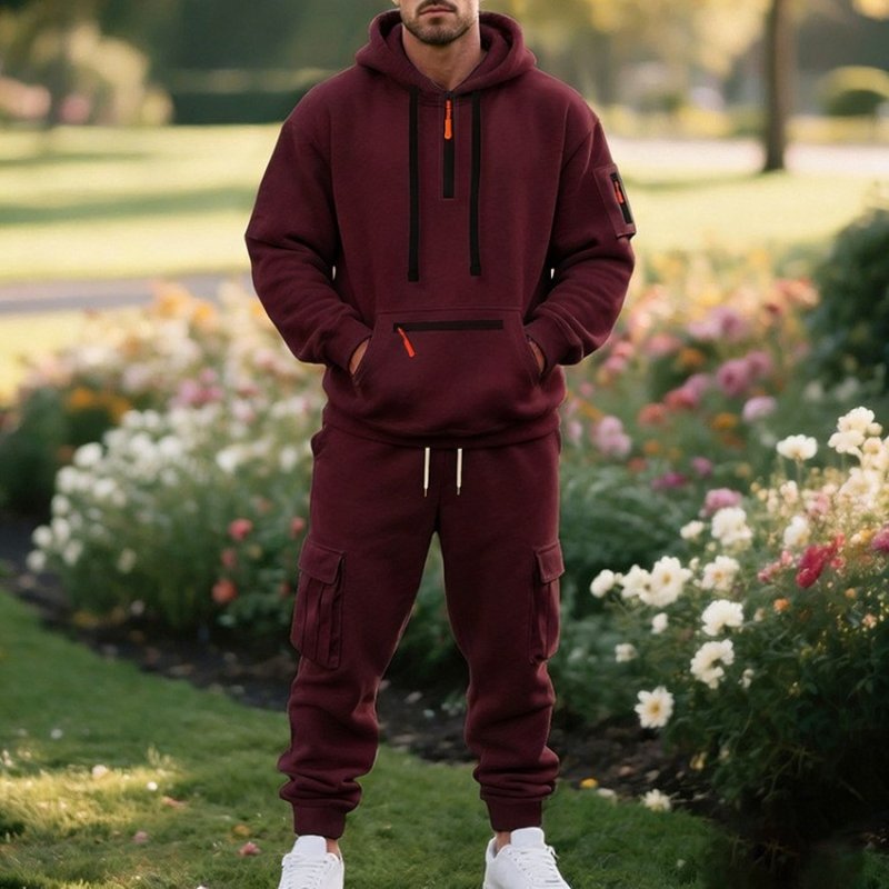画像7: Half-zip hoodie and cargo pants sweatsuit set　ユニセックス男女兼用 ハーフジップフーディ＆カーゴパンツスウェット セットアップ (7)