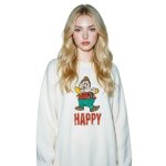 画像1: Oversized Snow White's Seven Dwarfs HAPPY Sweat Long Sleeve Shirts Pullover オーバーサイズ 白雪姫と７人の小人 裏起毛 ロングスリーブスウェット 長袖Ｔシャツ プルオーバー (1)