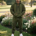 画像8: Half-zip hoodie and cargo pants sweatsuit set　ユニセックス男女兼用 ハーフジップフーディ＆カーゴパンツスウェット セットアップ (8)