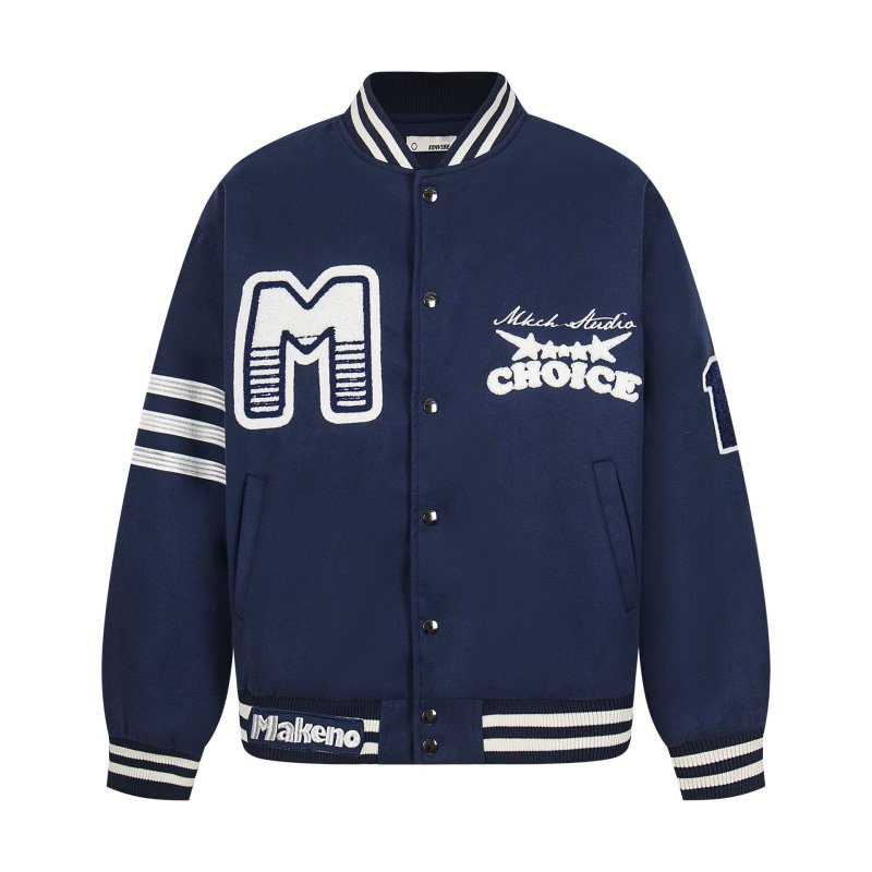 画像2: Retro casual embroidered padded lining thick stadium jacket  ユニセックス 男女兼用 アメリカンレトロレターカジュアル刺繍スタジアムジャンパー スタジャン MA-1 ボンバー ジャケット ブルゾン (2)