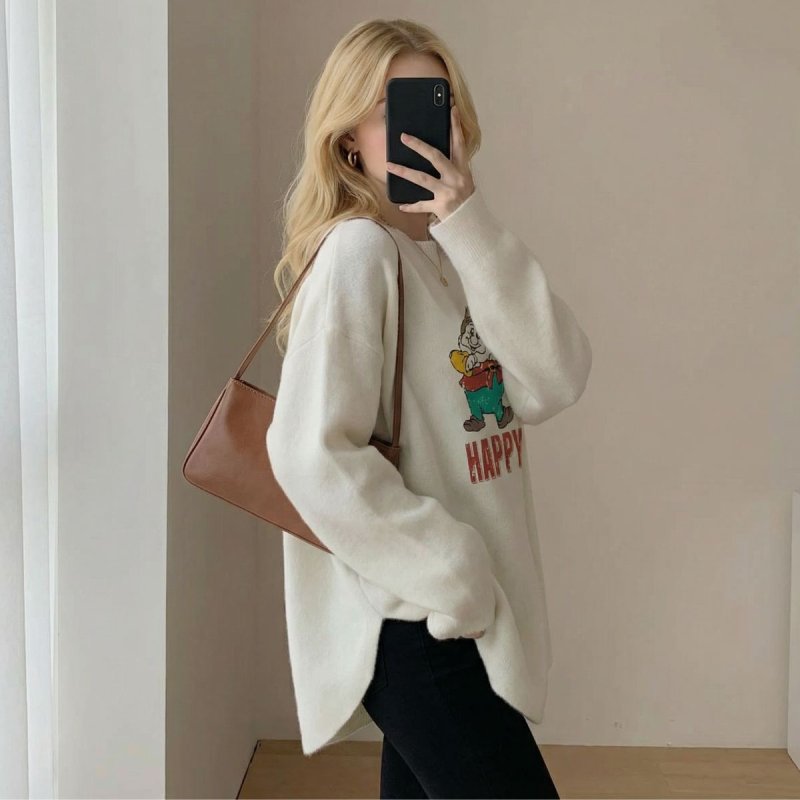 画像2: Oversized Snow White's Seven Dwarfs HAPPY Sweat Long Sleeve Shirts Pullover オーバーサイズ 白雪姫と７人の小人 裏起毛 ロングスリーブスウェット 長袖Ｔシャツ プルオーバー (2)