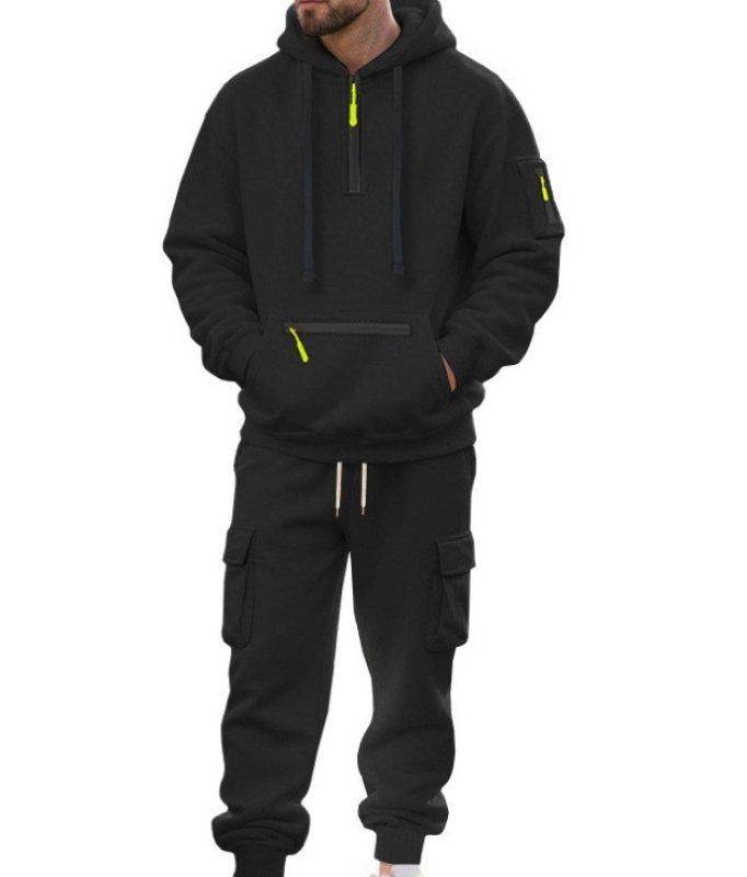 画像2: Half-zip hoodie and cargo pants sweatsuit set　ユニセックス男女兼用 ハーフジップフーディ＆カーゴパンツスウェット セットアップ (2)