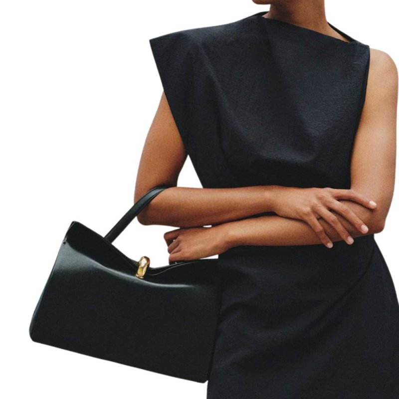 画像1: Leather tote shoulder bag with metal buckle　バックル付きレザートートショルダーバッグ (1)